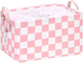 Hinwo Large Canvas Fabric Storage Basket with Handles, 33L/8.6-Gal Rectangle Bin, Collapsible Storage Box, Clothes, Toys, Blankets Organizer, 16.5 x 12 x 10 Inches (L, Pink Checkerboard)