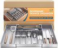 Heavy Duty Stainless Steel Frame Silverware Organizer with Plastic Body, Extra Large Silverware Drawer Organizer, 9 Slot Expandable Kitchen Drawer Organizer, 8 Non-Slip Feet Included, BPA Free, Gray