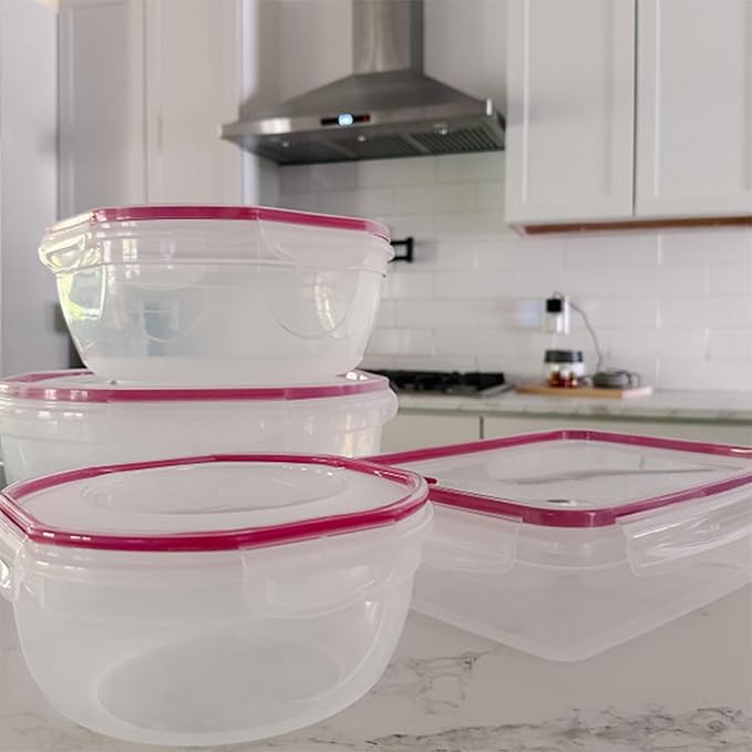 Sterilite Ultra-Seal 8.1 Qt Bowl, Large Airtight Food Storage Container, Latching Lid, Microwave and Dishwasher Safe, Clear With Red Gasket, 8-Pack