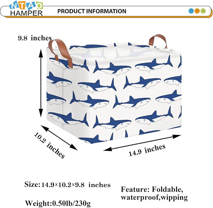 Rectangular Storage Basket,Collapsible Gift Basket with Handles,Kids Toys/Books Box,Room Decor(Shark)