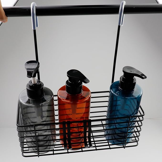Antrader Hanging Shower Rack,Shower Caddy Hanging,Hung on the Faucet or the Door,the Back Hook Can be Rotated,No Drilling,304 Stainless Steel,Single Layer Shelf-Black