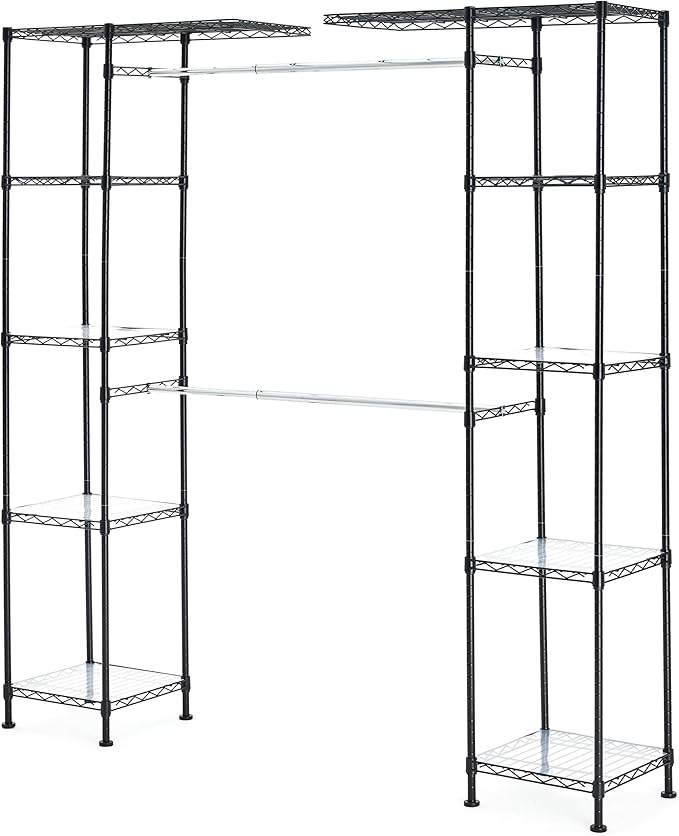 Amazon Basics Expandable Metal Hanging Closet Organizer System with Storage Shelves, Adjustable, Easy to Assemble, 57-80"L x 14"W x 72"H, Black