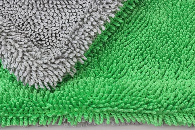 Autofiber Dreadnought Jr. Microfiber Car-Drying Towel, Superior Absorbency, Trucks and SUVs, Double-Twist Pile, One-Pass Vehicle-Drying Towel - Pack of 2, Green/Gray (16 inch x 16 inch)