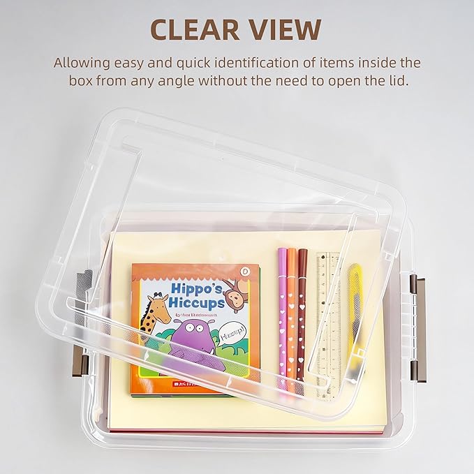 Citylife 6 PCS Clear Plastic Container Clip Box with Latching Lids, Stackable Document Paper Protectors Organizer Container for Office, Home, and School Supplies