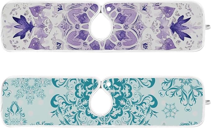 Sink Faucet Absorbing Mat Kitchen Sink Splash Guard Splash Faucet Drip Catcher for Bar RV Bathroom 2PCS 23.6x5.5in Lavender Flowers Teal Mandala Purple