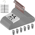 VECELO Premium Velvet Clothes Hangers Suit Heavy Duty (25 Pack)-Non Slip & Space-Saving with 6 Finger Clips & Tie Rack Excellent for Men and Women，Light Gray