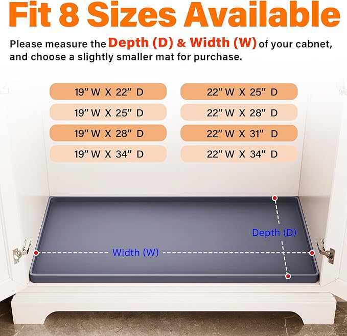 FLATO Waterproof Under Sink Mat 40" x 19" Shelf Liner for Kitchen and Bathroom, Cabinet Protector, Organizers and Storage, Flexible Silicone Drip Tray