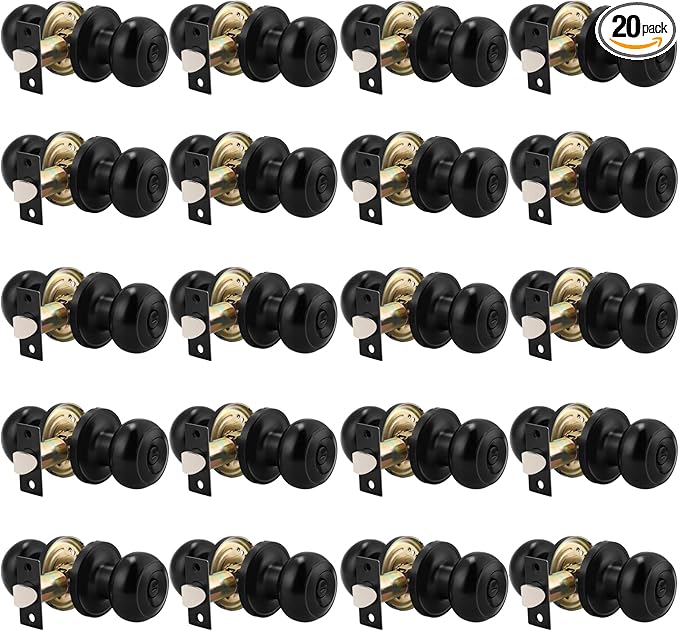 Probrico (20 Pack Round Privacy Door Knob (Thumb Turn Lock on The Inside), Keyless Doorknobs Interior/Exterior Lockset, Privacy Knobs for Bedroom/Bathroom, Black Modern Design Door Hardware