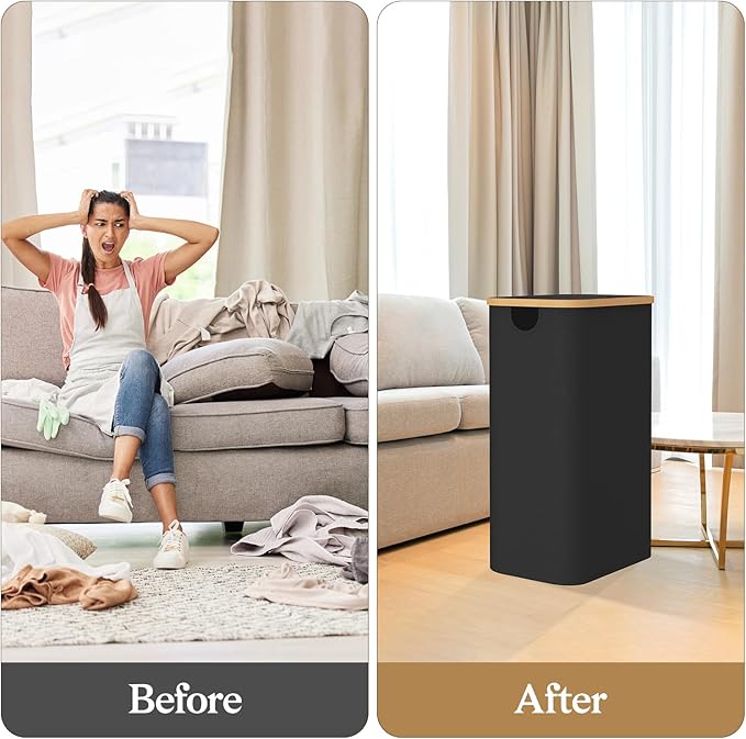 Laundry Baskest with Lid, 100L Large Tall Laundry Hamper with Removable Bag, Collapsible Laundry Hamper for Bedroom, Bathroom, Dorm, Laundry Room, Black