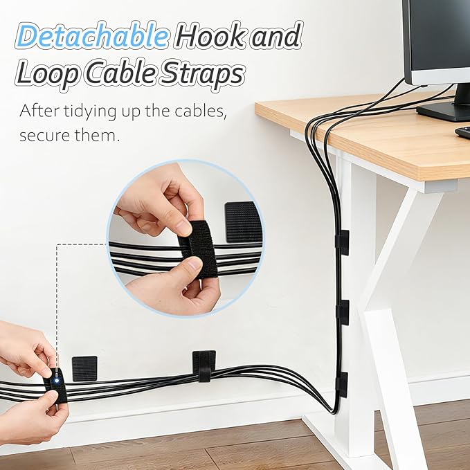 Cable Management Under Desk, Znben Detachable Cable Straps Heavy Duty Hook and Loop Cable Ties Reusable 20 Pack