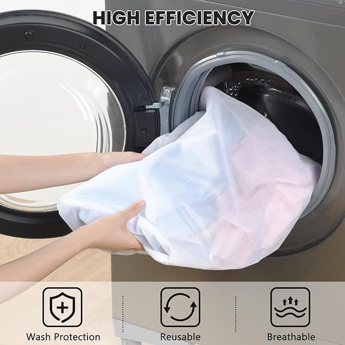 OTraki 12x16 Inch Mesh Laundry Bag 2 Pack Small Lingerie Bags with Handle and Zipper Fine Mesh Bags Delicate Washable Laundry for Home Colleage Travel Don't Drying, Melting 140-176℉, White