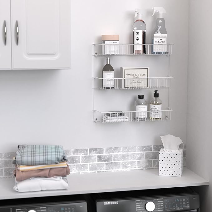 ClosetMaid 3-Tier Hanging Wall Mounted Metal Rack for Spices, Shelf Storage, Pantry Organization, Laundry, Kitchen, Bathroom, White, 8022