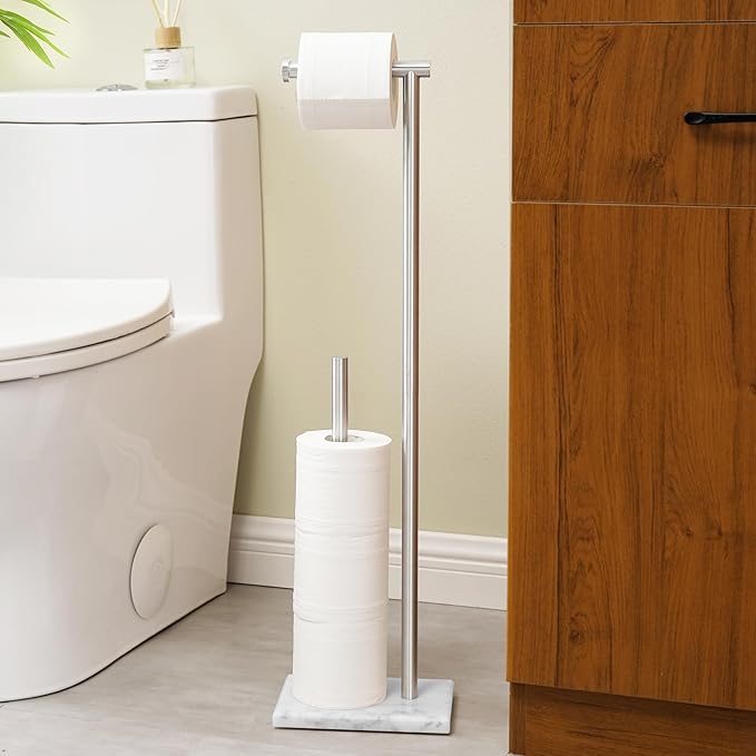 KES Toilet Paper Holder Stand 29.5 Inches, Free Standing Toilet Paper Storage with Marble Base Toilet Roll Holder for Bathroom, SUS304 Stainless Steel Brushed Finish, BPH288-2