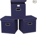 Closet Organizers Fabric Storage Bins With Lids Collapsible Cube Storages Organizer Basket With Handles,Storage Boxes for Clothes Storage,Office,Toys,3 Pack,（Navy Blue