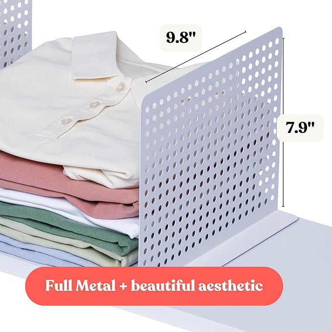 Magnetic Metal Shelf Divider Set (2Pack) Soft Magnet –Magnetic, Durable Powder-Coated White Dividers for Closet, Cabinet, Metal Shelves – Closet Organization (ONLY for Metal Shelves)