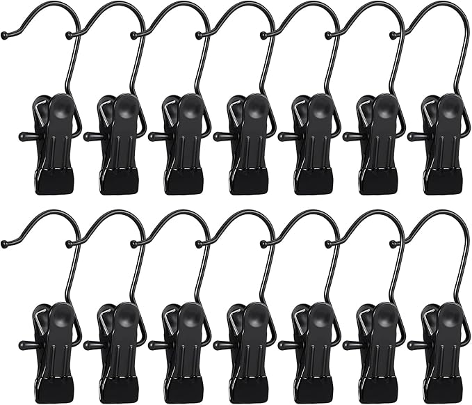 15 Pack Boot Hanger for Closet, Laundry Hooks with Clips, Boot Holder, Hanging Clips, Portable Multifunctional Hangers Single Clip Space Saving for Jeans, Hats, Tall Boots, Towels(Black/Black)
