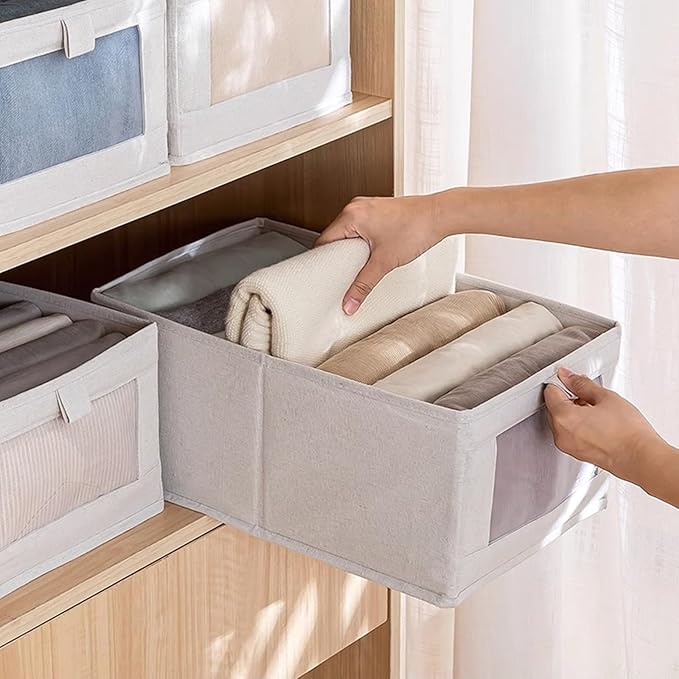 Linen Closet Organizers And Storage, 6 Pack Closet Storage Bins Linen Closet Baskets for Closet Organization Foldable Closet Organizer Bins with Clear Window For Organizing Clothing, Jeans, Shelves