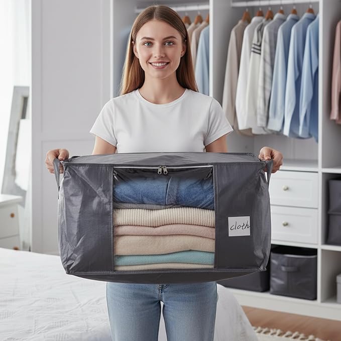 YGEOMER 90L Large Storage Bags 6 Pack Foldable Heavy Duty Blanket Clothes Storage Containers for Closet, Clothing, Comforters, Bedding, Bed Sheets, Pillows and Toys Organizers