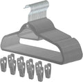 Velvet Hangers, Ultra Slim Space Saving, notches, tie bar, Swivel Hook, with 20 Bonus Matching Velvet Finger Clips. 30 Pack (Charcoal)