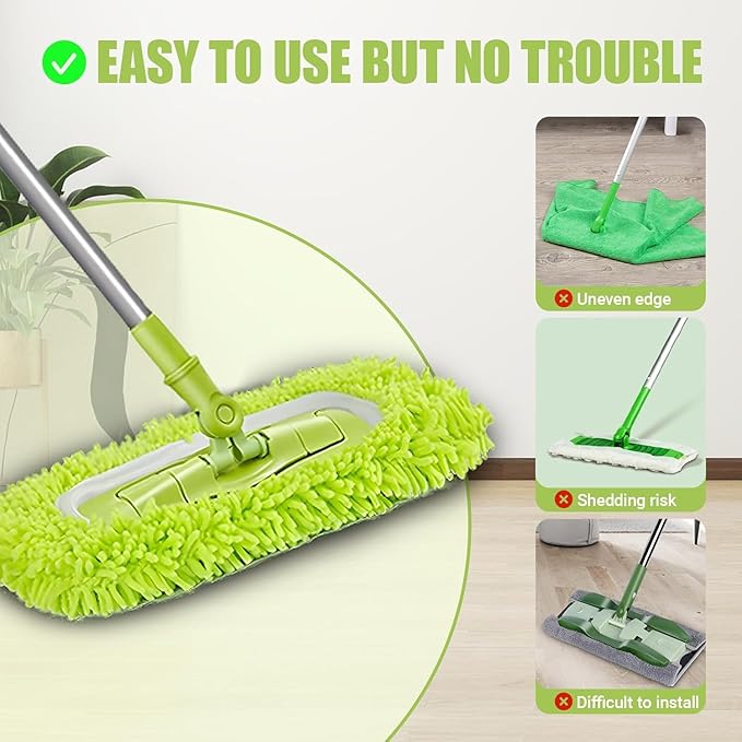4 Pack Reusable Mop Pads Refill Compatible with Swiffer Sweeper Mop, Microfiber Wet Mopping Cloths for Floor Cleaning, Ideal for Home Cleaning Washable Floor (Green-4 Pack)