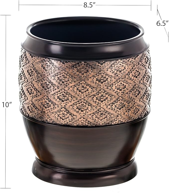 Creative Scents Dublin Brown Small Trash Can with Lid 1.26 Gal / 4.8L - Decorative Oval Waste Basket, Durable Resin Slim Bathroom Covered Garbage Can Wastebasket Bin for Diaper/Paper