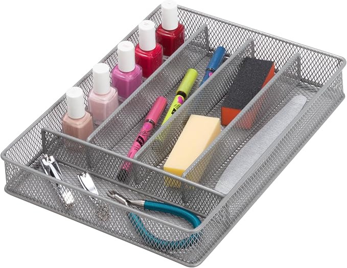 Honey-Can-Do KCH-02154 Steel Mesh 5-Compartment Cutlery Utensil Organizer, Silver