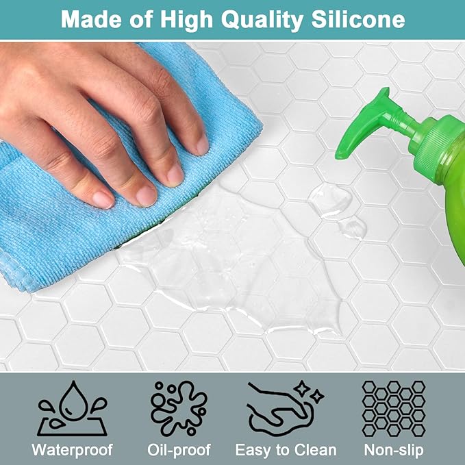 Under Sink Mats for Kitchen Waterproof, Silicone Under Kitchen Sink Mat and Protector for 34" x 22" Cabinets, Under Sink Organizer Tray, Shelf Liner Cabinet Liner for Bathroom, White