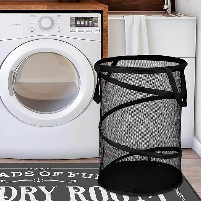 BATTOO 2 Pack Black X-Large Collapsible Laundry Basket Foldable Mesh Pop Up Hamper with Handles for Laundry Room, Bathroom, Kids Room, College Dorm, Travel, Camping, Gift Basket