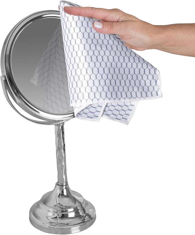 Casabella Lint-Free Microfiber Glass and Mirror Cleaning Cloths, White/Black (Set of 2)