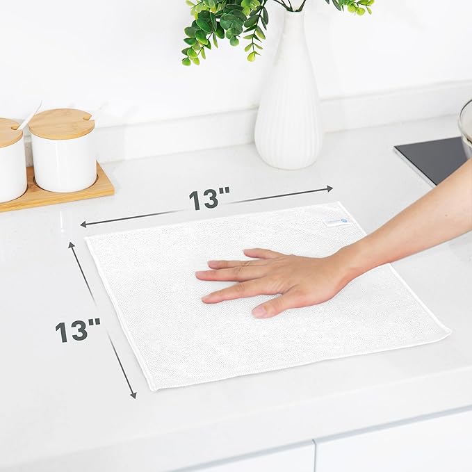 WEAWE White Microfiber Cleaning Cloth 13"x13", Ultra Soft Absorbent Microfiber Cleaning Rags for Housekeeping Cleaning Supplies, Lint Free Reusable Cleaning Cloths for House Washable, Pack of 12