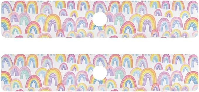 Kitchen Sink Splash Guard 2 PCS 30 Inch Sink Faucet Mat Splash Guard for Bathroom Countertop Water Absorbent Foldable Cuttable Soft Washable Gradient Cute Rainbows