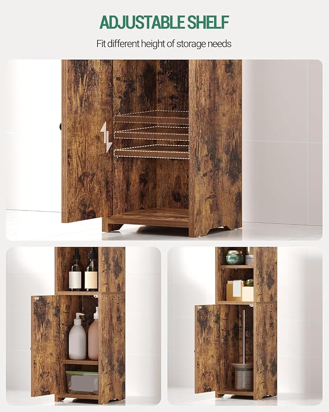 Bathroom Storage Cabinet, Corner Floor Cabinet with Doors and Adjustable Shelf, Narrow Toilet Paper Cabinets, Bathroom Organizer for Small Spaces, Brown BC19701X