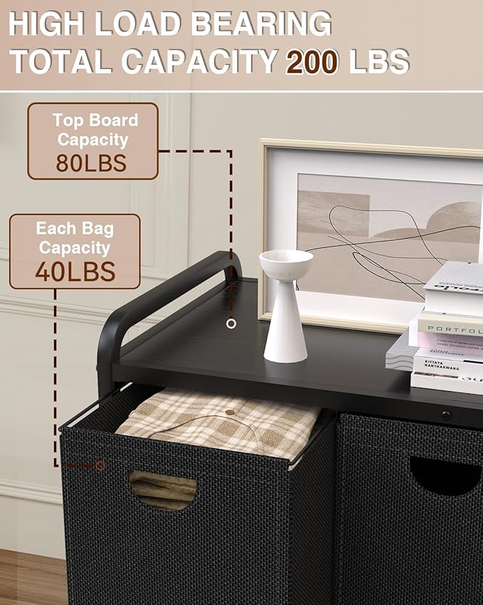 Laundry Sorter 3 Section,Laundry Basket with Wheels,3×15.8 Gal (60L) Laundry Hamper Organizer with Large Wooden Desktop Sorter,Pull-Out and Removable Laundry Bags (Black, 3 Bags - 180L)