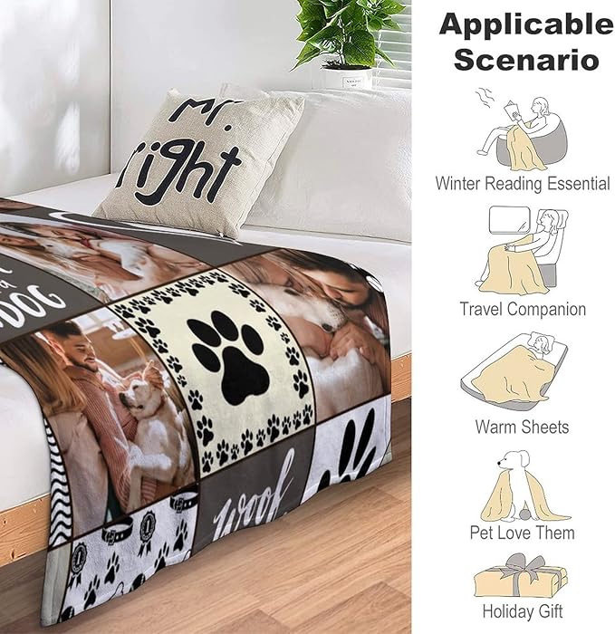 D-Story in Loving Memory of Loss Dog,Custom Sympathy Throw Blanket with with Dogs Pictures and Name,Personalized Dog Sympathy Remembrance Gift for Kids and a Grieving Pet Owner