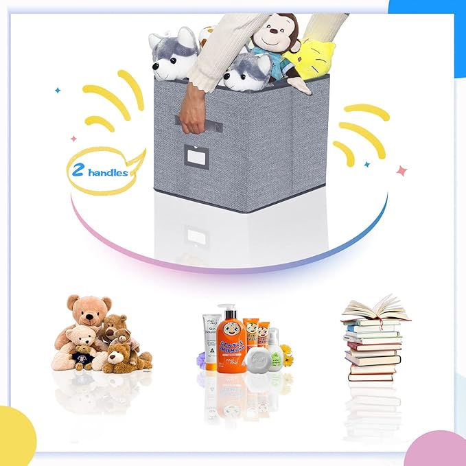Onlyeasy Extra Large Cloth Storage Bins Foldable Cube Storage Bin 4 Pack - Fabric Cube Organizers Container Drawers with Dual Handles for Shelves, 13" W x 15" D x 13" H, Linen-Like Grey, 7MXDBXL04PLP