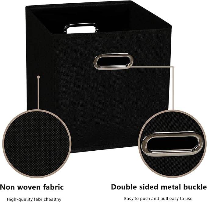 Fabric Cloth Storage Bins,Fabric Cube Organizer with Dual Handles Foldable Cube Storage Baskets for Home Bedroom Storage,Set of 12,(Black)