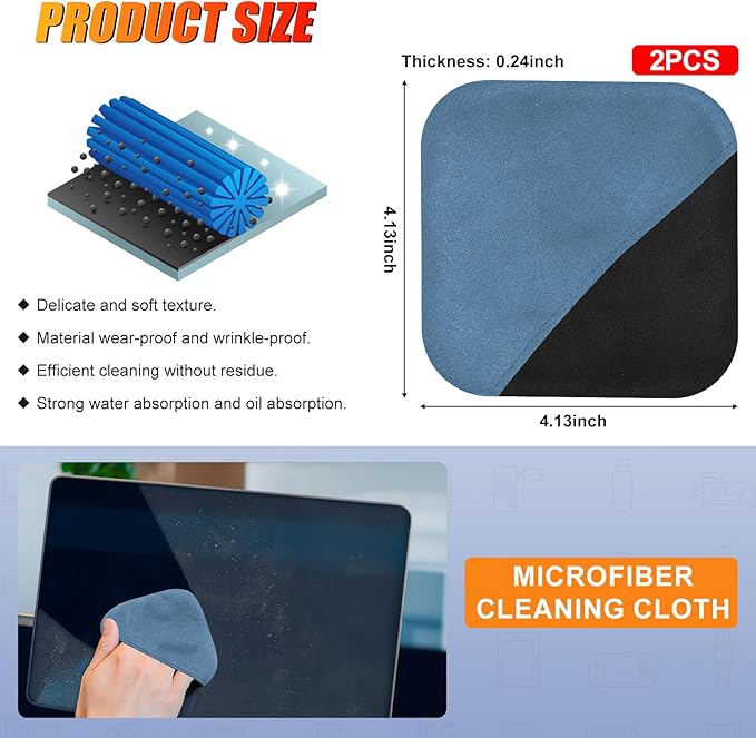 SuperKaKa 2Pack Car Screen Cleaners- Vehicle Touchscreen Microfiber Cleaning Cloth, Touch Screens Clean Wipes Cars Interior Accessories Universal for Tesla Dashboard Display (Blue)