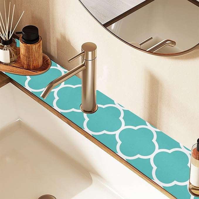 Kitchen Sink Splash Guard 2 PCS 14.7 Inch Sink Faucet Mat Splash Guard for Bathroom Countertop Water Absorbent Foldable Cuttable Soft Washable Turquoise