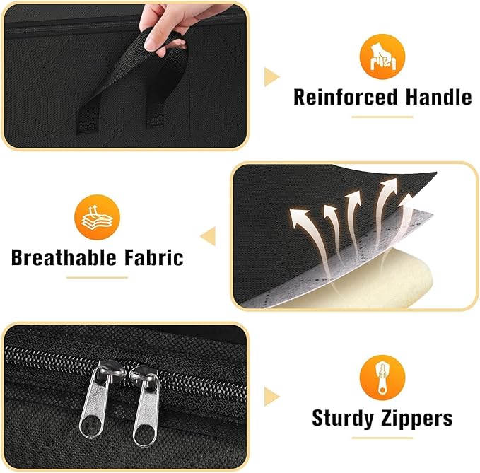 Clothes Storage Bags, 6-Pack Comforter Blanket Organizers, 80L Large Capacity Containers with Visual Window for Clothing, Quilt, Sheet, Pillow, Closet Organization for Bedding (Black)
