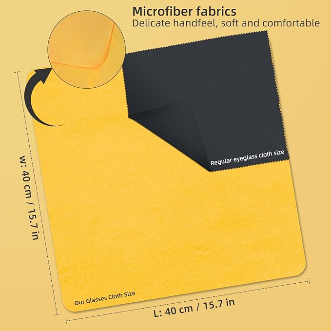 Suede Eyeglass Cloth 15.8 X 15.8 Inches Extra Large Cleaning Cloth Washable, Durable, Ultra-Fine High-Tech Quality Material for Eyeglasses, Lenses, Electronics and Screens, Car Mirrors Yellow