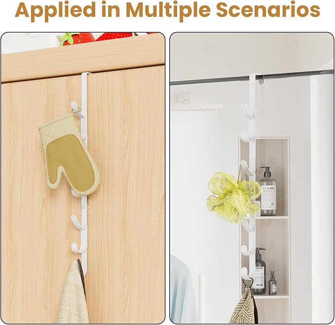 Over The Door Hooks, Metal Door Hooks for Hanging,Door Purse Organizer for Door Coat Hanger, Back of Shower for Hanging Towel Rack Clothes, Hat, Bathroom Bathroom Dorm Bedroom Closet (White-2Packs)