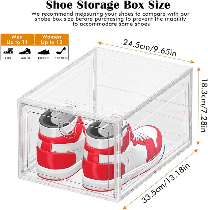 ARSTPEOE 6 Pack Upgrade Harder Shoe Organizer, Shoe Storage with Magnetic Front Door, Clear Shoe Boxes Foldable Space-Saving Shoe Rack for Sneaker Boot Container, White
