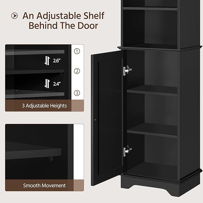 Yaheetech 60.5" Freestanding Bathroom Storage Cabinet, Tall Slim Floor Cabinet with 3 Shelves & Door, Space Saving Organizer, Home Storage Furniture, Black