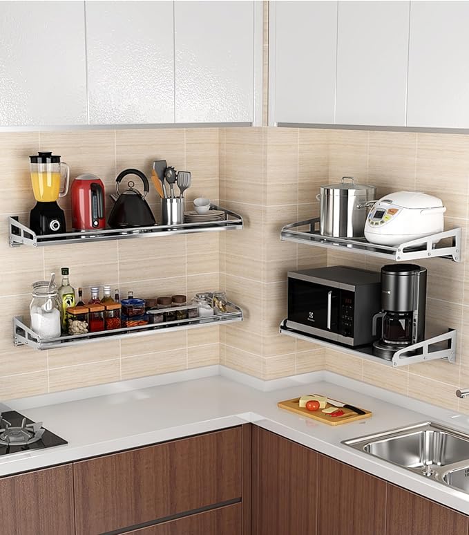 Wall Mount Metal Wall Shelf Kitchen Spice Condiment Racks 304 Stainless Steel fit Storage Rack Bedroom Bathroom Living Room Shelves (Length23.6 width5.9)