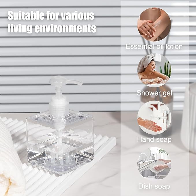 Pump Bottle, Refillable Plastic Empty Lotion Soap Dispenser Liquid Container for Bathroom Shampoo and Body Wash, 8.5oz/250ml Clear 2 Pack