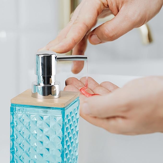 Light Blue Bathroom Accessory Set, 6 PCS Light Blue Bathroom Accessories Set, Soap Dispenser, Toothbrush Holder, Soap Dish, Mouthwash Cup, Cotton Swab Holder and Toilet Brush, Acrylic