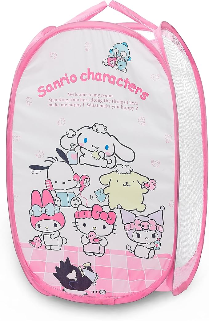 Cute Mesh Popup Laundry Hamper with Carry Handles, Large Capacity Foldable Lightweight Dirty Clothes Basket for Girls Room, Dorm | Travel & Camping