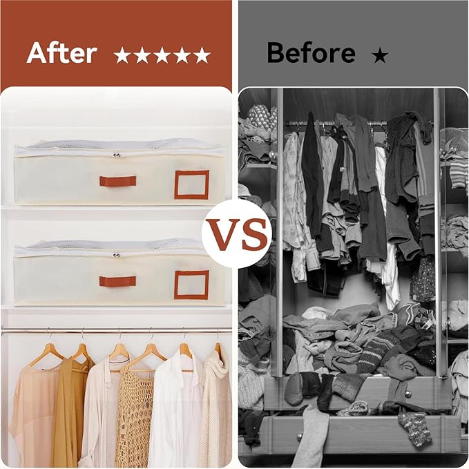 2 Pack Under Bed Storage Containers, Foldable Closet Organizers and Storage Bags with Sturdy Handle Ultra Thick Under Bed Organizer Bin for Comforter, Sweaters, Pillows Shoes, Clothes.