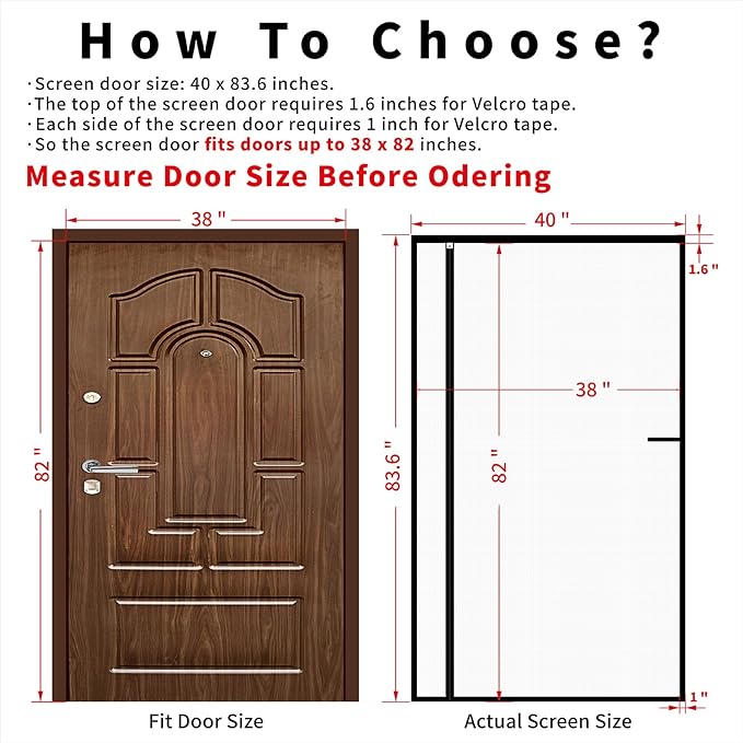 Reversible Left Right Side Opening Screen Door Mesh Magnetic Closure Heavy Duty, Self Closing Fiberglass Bug Net with Magnet for Sliding Doors & Doorway, Pet Friendly, 38 x 82 inch
