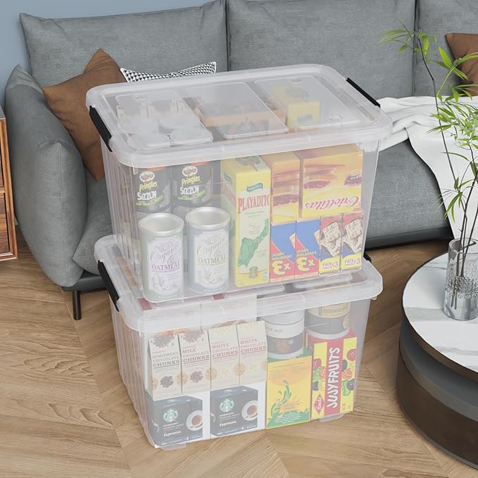 Ewingger 70 L Large Clear Storage Boxes, 4-Pack Plastic Storage Bins with Lids and Wheels